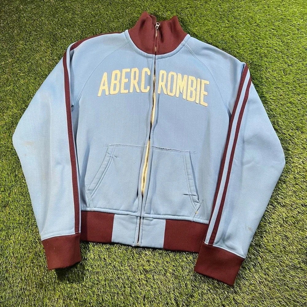Abercrombie & Fitch VTG Track Jacket Large Blue Burgundy Varsity Y2K Full Zip